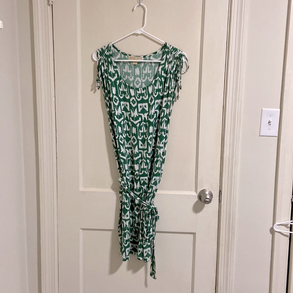 Michael Kors green and white patterned dress.
